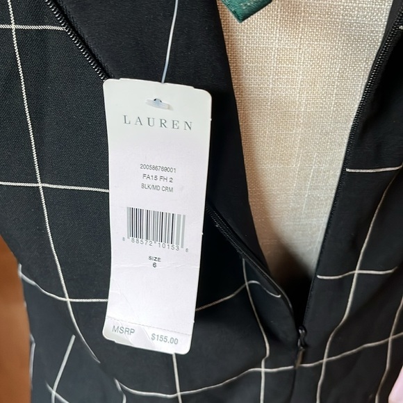 Lauren Ralph Lauren NWT Windowpane Plaid Leather Trim Sheath Dress - 6 - Picture 6 of 10